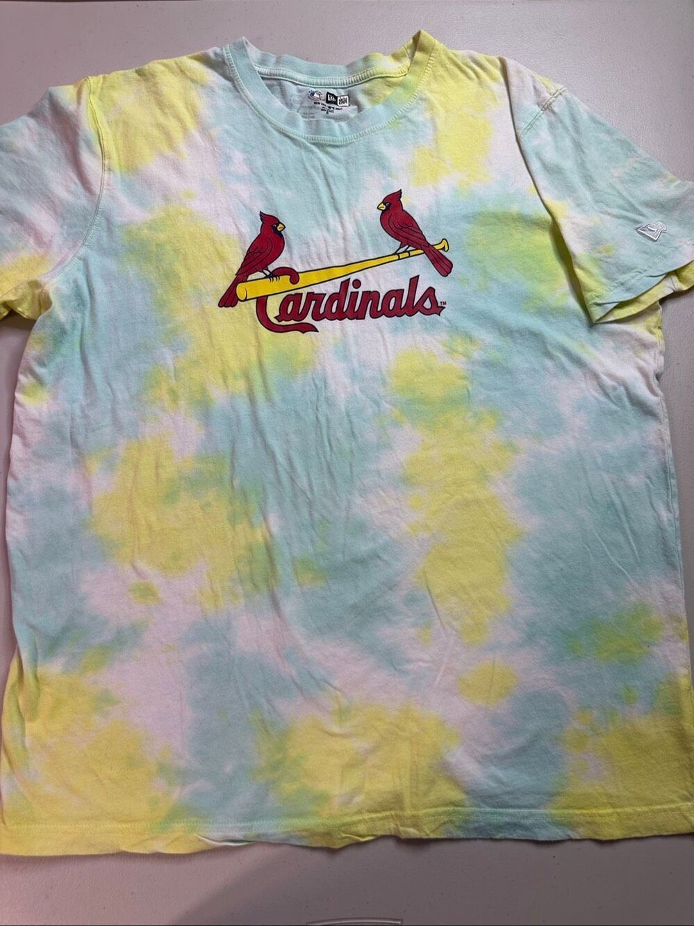 MLB New Era Mens Yellow Blue Tie Dye St. Louis Cardinals Graphic T-Shirt Size XL